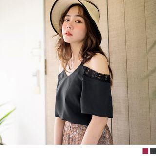 Crochet Trim Strappy Back Chiffon Top