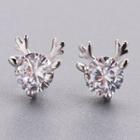 925 Sterling Silver Rhinestone Deer Earring Platinum - One Size