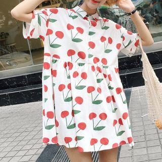 Cherry Print Short-sleeve Shirt Dress