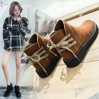 Faux Suede Lace Up Short Boots