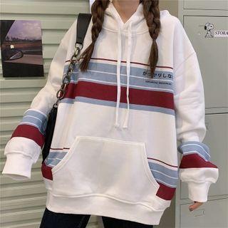 Color Block Loose Fit Long-sleeve Lettering Hoodie