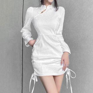 Long-sleeve Stand-collar Drawstring Qipao Dress