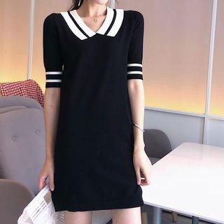 Short-sleeve Knit Collared Mini Dress