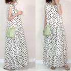 Sleeveless Floral Maxi A-line Dress Floral - White - One Size