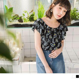 Flutter Sleeve Ruffled Print Top