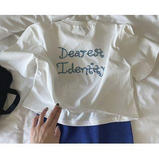 [dearest] Contrast-letter Cropped T-shirt One Size