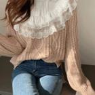Lace-trim Cable-knit Top