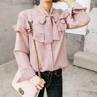 Ruffle-trim Blouse With Sash