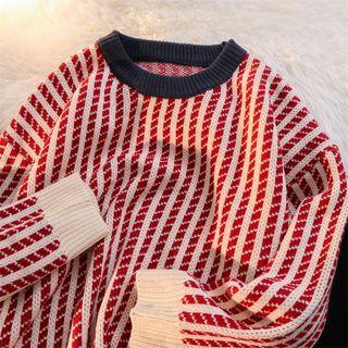 Long-sleeve Knit Sweater Red - One Size