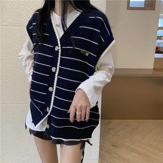 V-neck Striped Knit Sleeveless Tank Top