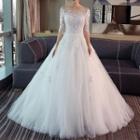 Lace Elbow-sleeve A-line Wedding Gown