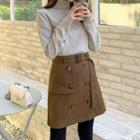 Plus Size Buttoned A-line Skirt With Belt