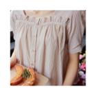 Square-neck Frill-trim Stripe Blouse