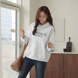 Drop-shoulder Letter Napped Hoodie
