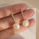 925 Sterling Silver Faux Pearl Rhinestone Dangle Earring 1 Pair - S925 Silver Needle - Gold - One Size