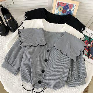 Peter Pan-collar Drawcord-hem Crop Shirt