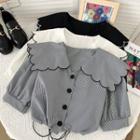 Peter Pan-collar Drawcord-hem Crop Shirt