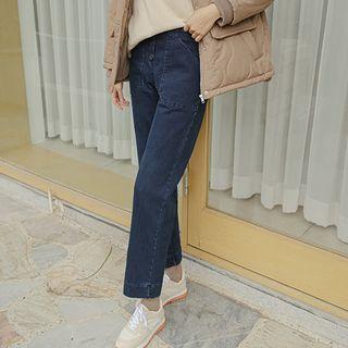 Button-fly Napped Straight-cut Jeans