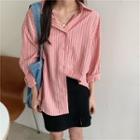 Long-sleeve Striped Loose-fit Shirt As Figure - One Size
