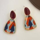 Patterned Alloy Dangle Earring 1 Pair - Wine Red & Blue & Orange - One Size
