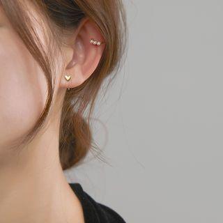 925 Sterling Silver Heart Earring / Faux Pearl Cuff Earring