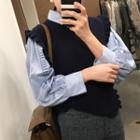 Pleated Trim Shirt / Knit Vest