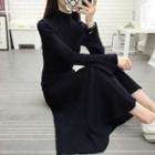 Set: High Neck Bell-sleeve Sweater + Midi Skirt