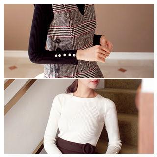 Square-neck Rib-knit Top