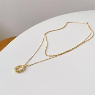 Hoop Pendant Layered Sterling Silver Necklace L352 - Gold - One Size