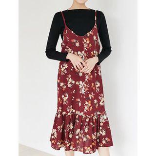 Spaghetti-strap Ruffle-hem A-line Dress