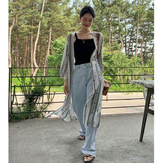 Boho Pattern Robe Cardigan Ivory - One Size