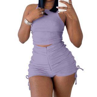 Set: Ribbed Tank Top + Drawstring Shorts