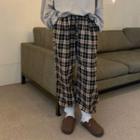 High-waist Plaid Wide-leg Pants Plaid - Black & Brown - One Size