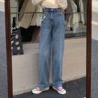 High-waist Straight Leg Ripped Jeans