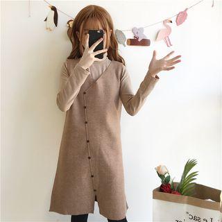 Set: Long-sleeve Turtleneck T-shirt + Sleeveless V-neck Dress
