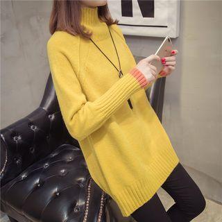 Contrast Trim Mock-neck Long Sweater