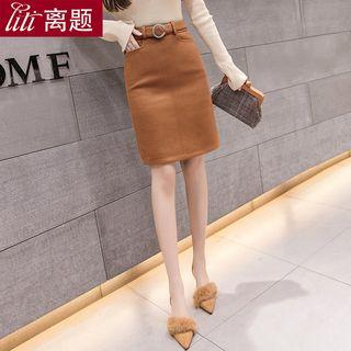 Straight Fit Skirt With Belt