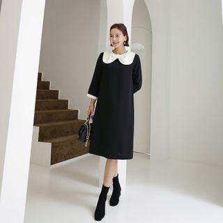 Bow-collar Contrast-trim A-line Midi Dress