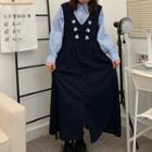 Long-sleeve Shirt / Embroidered A-line Pinafore Dress