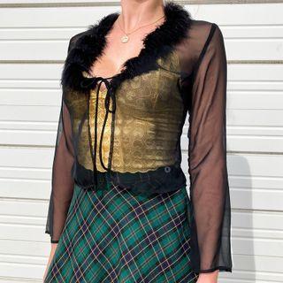 Fluffy Trim Sheer Cardigan