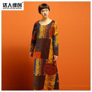 Print Long-sleeve Maxi Dress