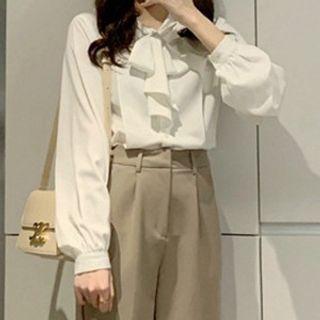 Set: Tie-neck Blouse + High-waist Dress Pants