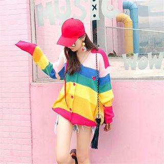 Long-sleeve Color Block Knit Cardigan