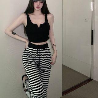 Crop Tank Top / Striped Wide Leg Pants