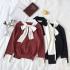 Color-block Long-sleeve Loose-fit Knit Top