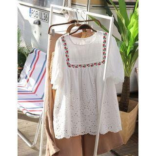 Floral Embroidered Eyelet-lace Blouse White - One Size