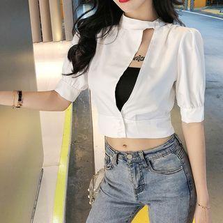 Short Sleeve Keyhole Crop Shirt