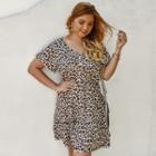 Plus Size Short-sleeve Leopard Print A-line Dress