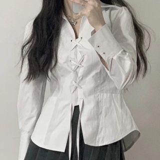 Lace-up Shirt / Pleated Skirt