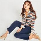 Hidden-button Plaid Shirt